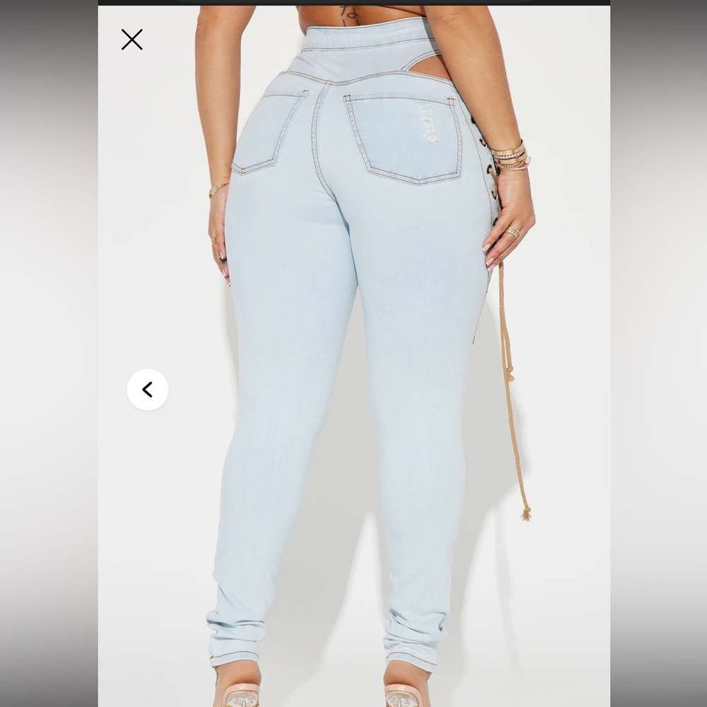 Fashion Nova -Getting Out There Lace Up Skinny Jeans - Light Wash size L - Picture 5 of 9